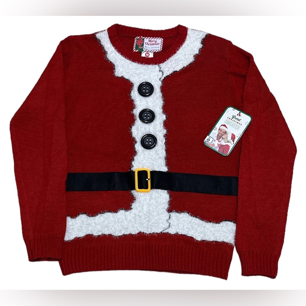 Great Christmas Sweater Unisex M Red White Black Santa Clause Long Sleeve Winter